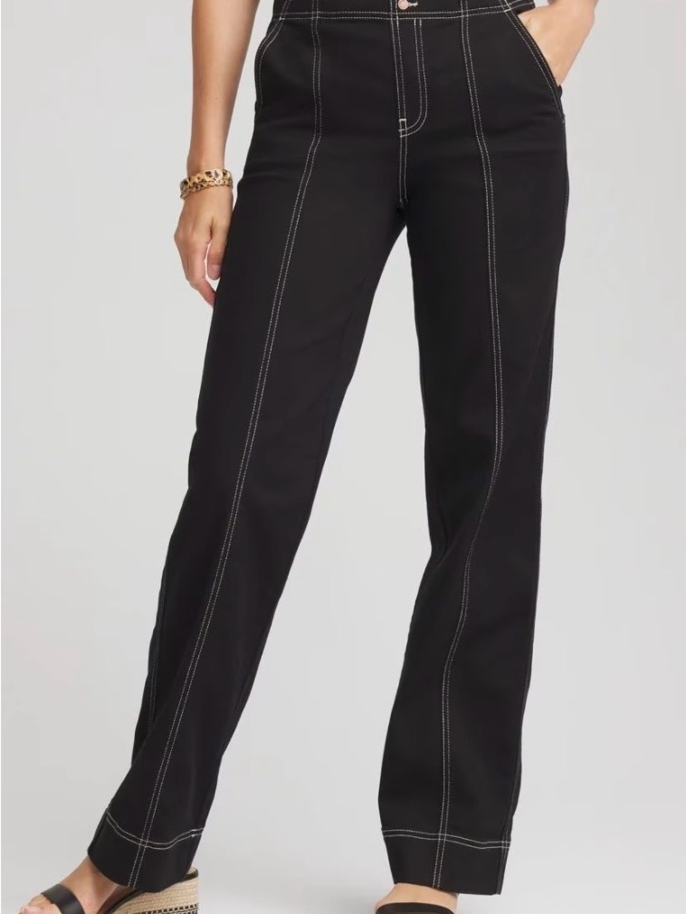 Chico's Black High-Rise Jeans with Contrast White Topstitch